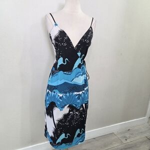 Y2k BCBG Black and Blue Graphic Midi Dress